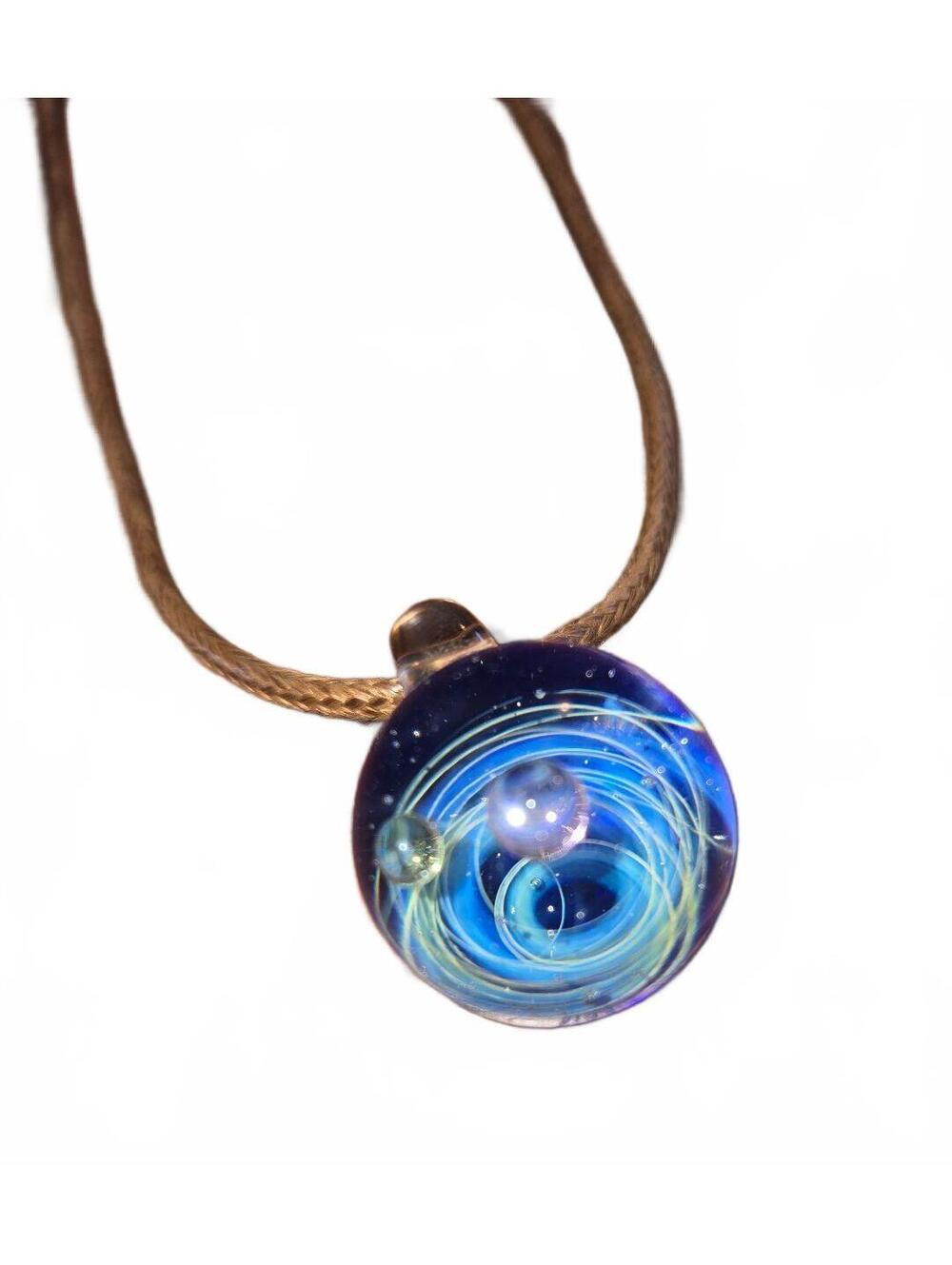 Handcrafted Galaxy Glass Pendant Necklace with Brown Cord